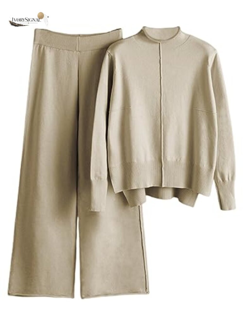 Women's 2 Piece Lounge Set Knit Turtleneck Top Wide Leg Pants Tracksuit